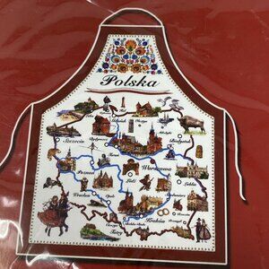 Map of Poland Bib Apron Polska Souvenir 100% Cotton Colorful Red Trim NEW